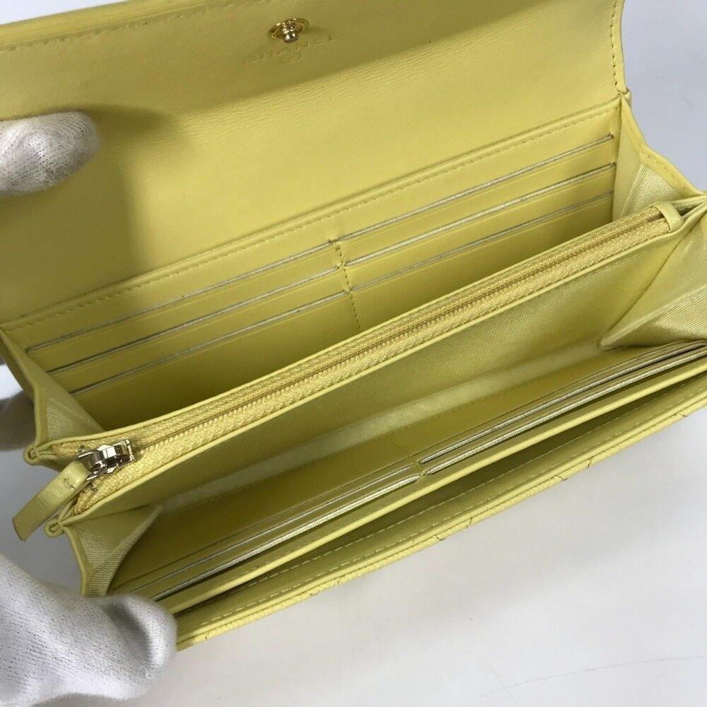 CHANEL Authentic Yellow Caviar Leather Logo Wallet - Picture 13 of 16